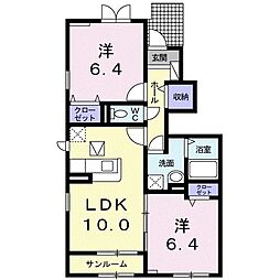 リブレ守護町Ａ 1階2LDKの間取り