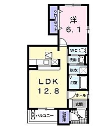 ベルソーＡ 1階1LDKの間取り