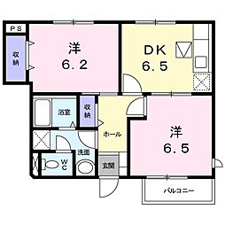 パステークガーデンＥ 1階2DKの間取り