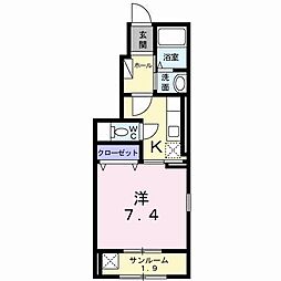 ライブタウンたかだB 1Kの間取図画像