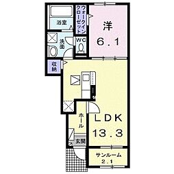 ベルフラワーＡ 1階1LDKの間取り