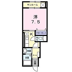 スカイ・マーク峰　II 1階1Kの間取り