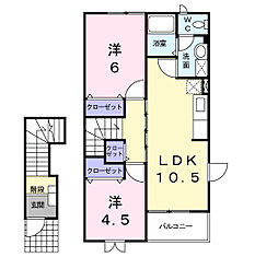 プルメリアＣ 2階2LDKの間取り