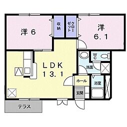 メゾン・プラティーク 1階2LDKの間取り