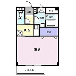 フォンテーヌ 2階1Kの間取り