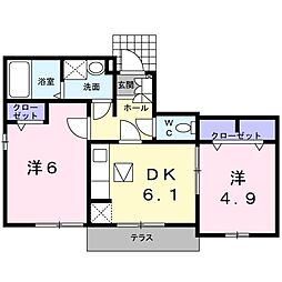 レジデンス　ミモザ 1階2DKの間取り