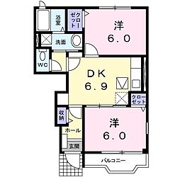 モンテ・パレス 1階2DKの間取り
