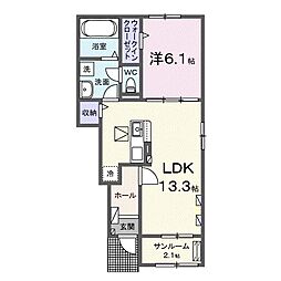 アグロ　シルヴァI 1階1LDKの間取り