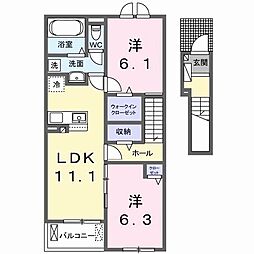 ラ　メゾン豊城Ｂ 2階2LDKの間取り