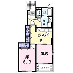 ブルス・ハープIII 1階2DKの間取り