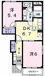 アルコバレーノB 2DKの間取図画像