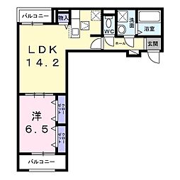 プラージュ 1階1LDKの間取り