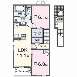 各務原市大野町2丁目アパート 2LDKの間取図画像