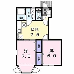 メゾン．ド　ファミーユＣ 1階2DKの間取り