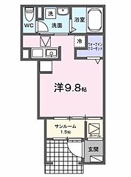 ラポールVII 1階ワンルームの間取り