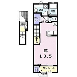 フォレ　モンターニュII 2階ワンルームの間取り