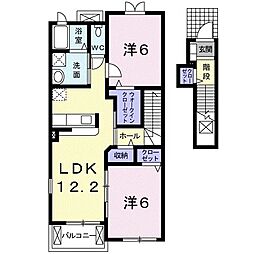 ハッピーロード 2階2LDKの間取り
