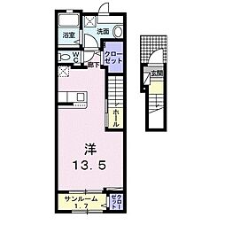 梶賀アパートI 2階ワンルームの間取り