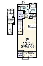 ドミールオカマエ　Ｂ 2階ワンルームの間取り