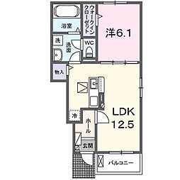 エスポワール下赤田 1階1LDKの間取り