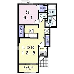 メゾン・ド・ファミーユ新屋 1階1LDKの間取り