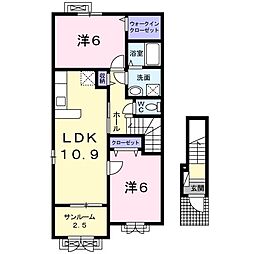 サンライズ　スクエアI 2階2LDKの間取り