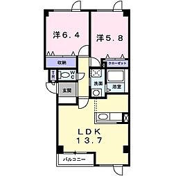 プロムナードF・M 2LDKの間取図画像