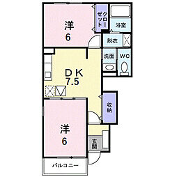 アウローラサキB 2DKの間取図画像