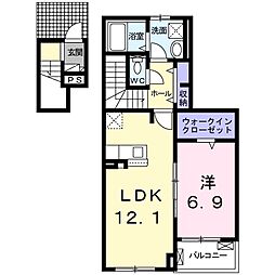 ラ　サクラーレI 2階1LDKの間取り