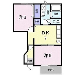 ステージアはまなす 1階2DKの間取り