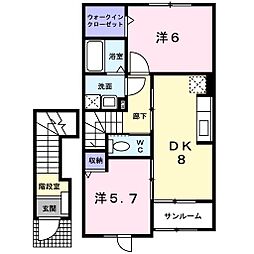 サンリットビュー・コヤマ2 2DKの間取図画像