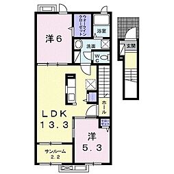 ディープ　リヴィール 2階2LDKの間取り