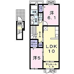 サニーIII 2階2LDKの間取り