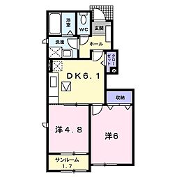 フェアリ−・テ−ル　IV 1階2DKの間取り