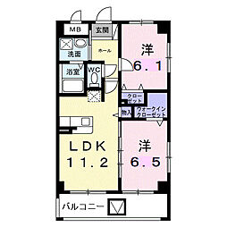 インテグラル我如古 101 1階2LDKの間取り