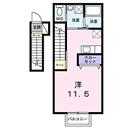 ミッドレジデンス角田 2階ワンルームの間取り