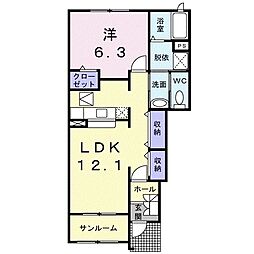 フェリーチェD 1LDKの間取図画像
