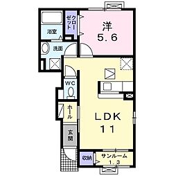サニーテラス 1階1LDKの間取り