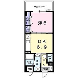 グレイスパグーロ　Ｊ 2階1DKの間取り