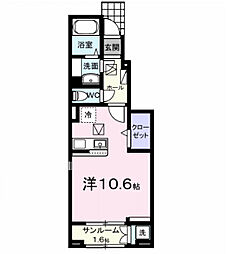 ウィンズ・ウエスト　II 1階ワンルームの間取り
