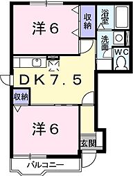 コンフォルヴィラ 1階2DKの間取り
