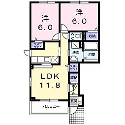 シンフォニー 2LDKの間取図画像