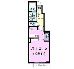 フェリーチェ 1階ワンルームの間取り
