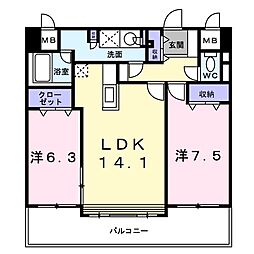ツインタワー弐番館 2LDKの間取図画像