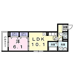 ヒカルサ和歌山本町 1LDKの間取図画像
