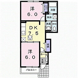 フロ−ラ　Ｂ 1階2DKの間取り