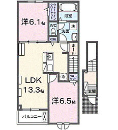 エトワール　Ｃ 2階2LDKの間取り