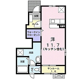 ニューシティ下堀I 1階ワンルームの間取り