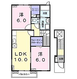 ブラン・ルピナス　Ａ 2階2LDKの間取り