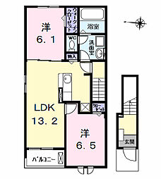 ベラ・ヴィータ 2階2LDKの間取り